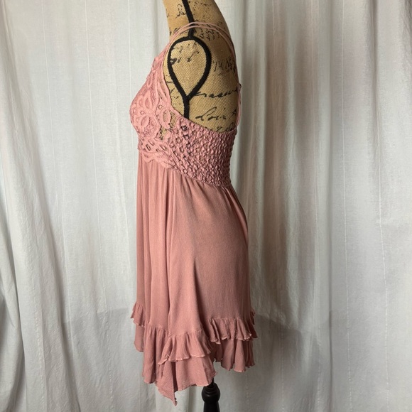 Free People Adella Crochet Lace Babydoll Mini Dress Mauve Pink Medium - Picture 4 of 9
